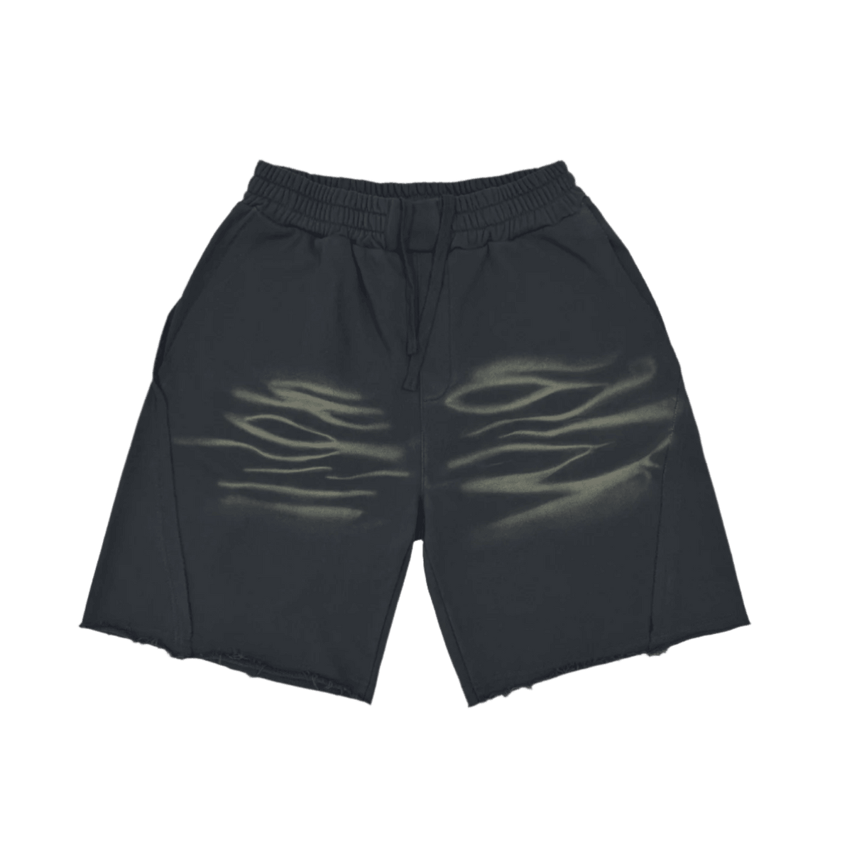 Tiger stripe shorts in Cold Gray, front view with stripe print