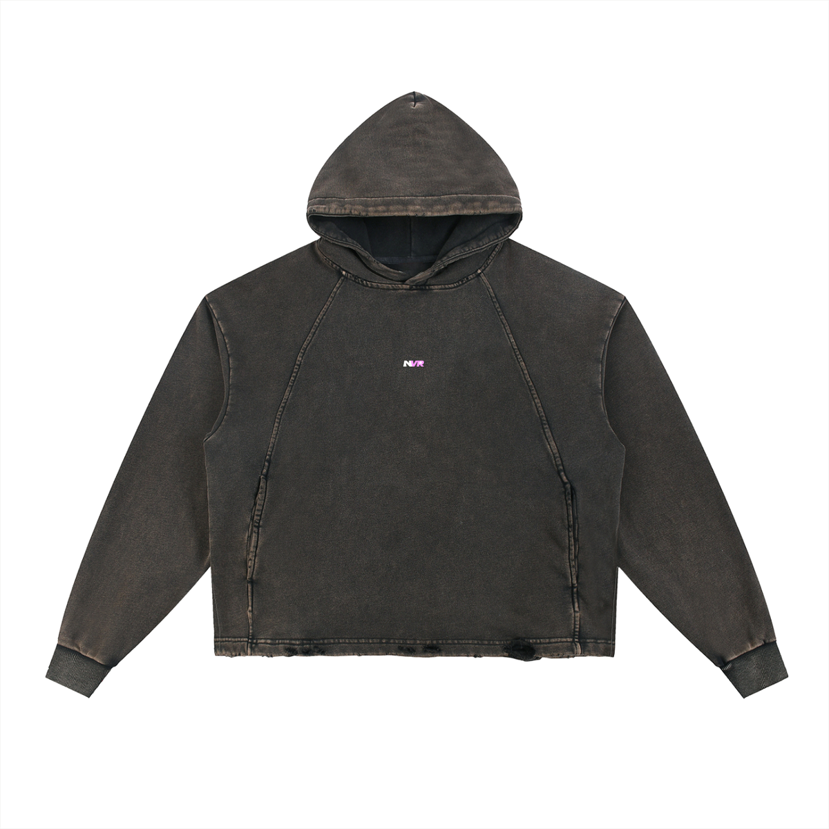 Overpass frayed hoodie in Black, front view