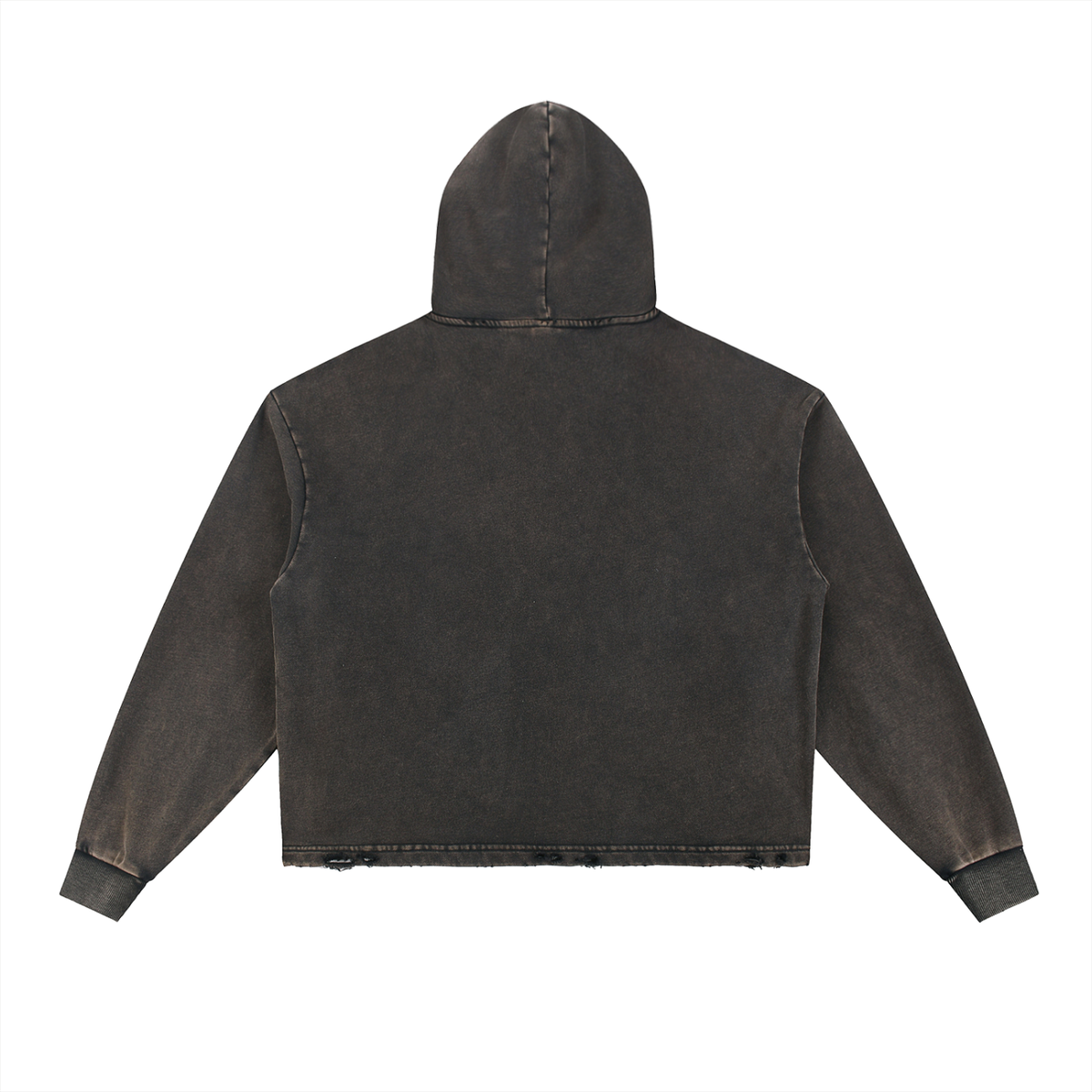 Overpass frayed hoodie in Black, back view