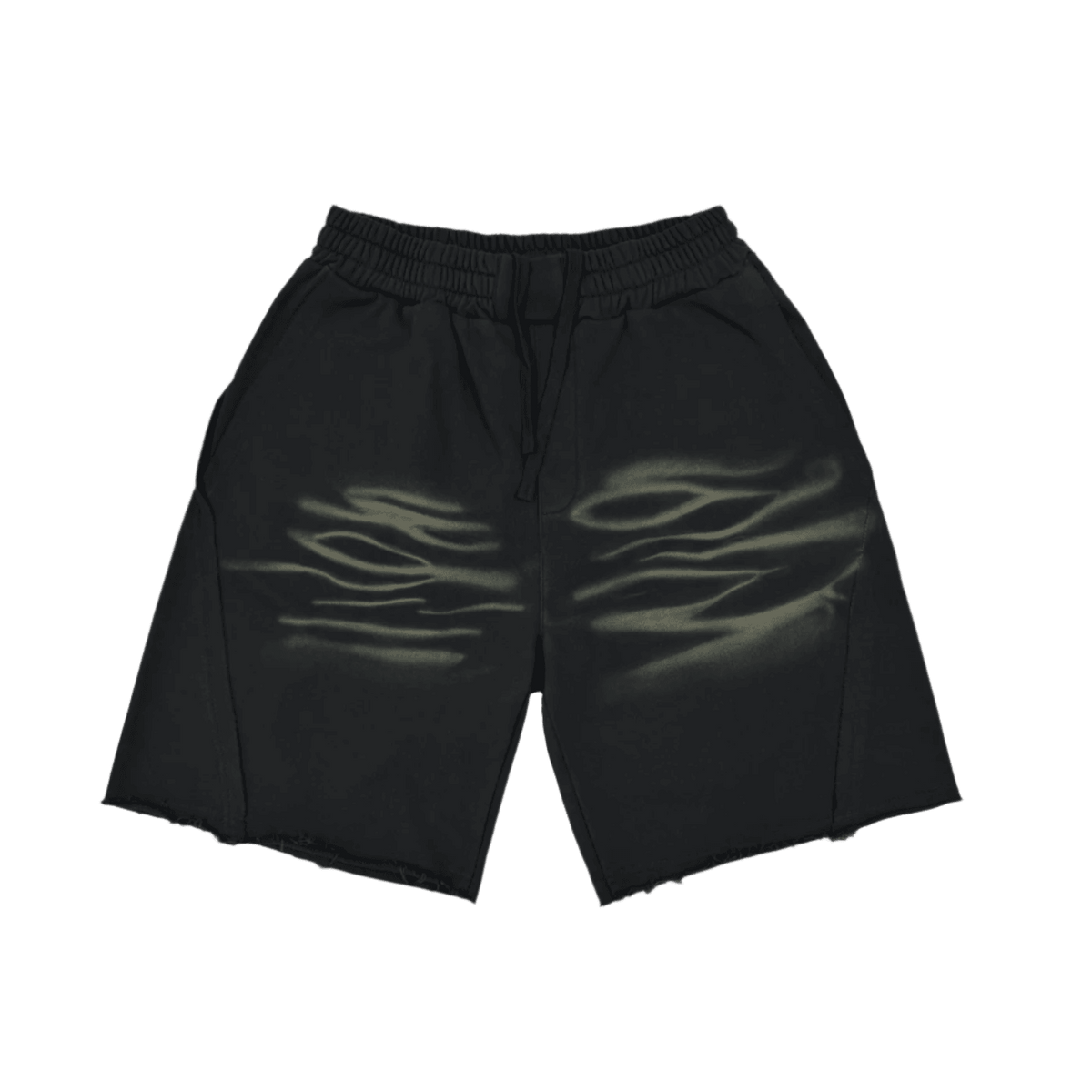 Tiger stripe shorts in Black, front view with stripe print