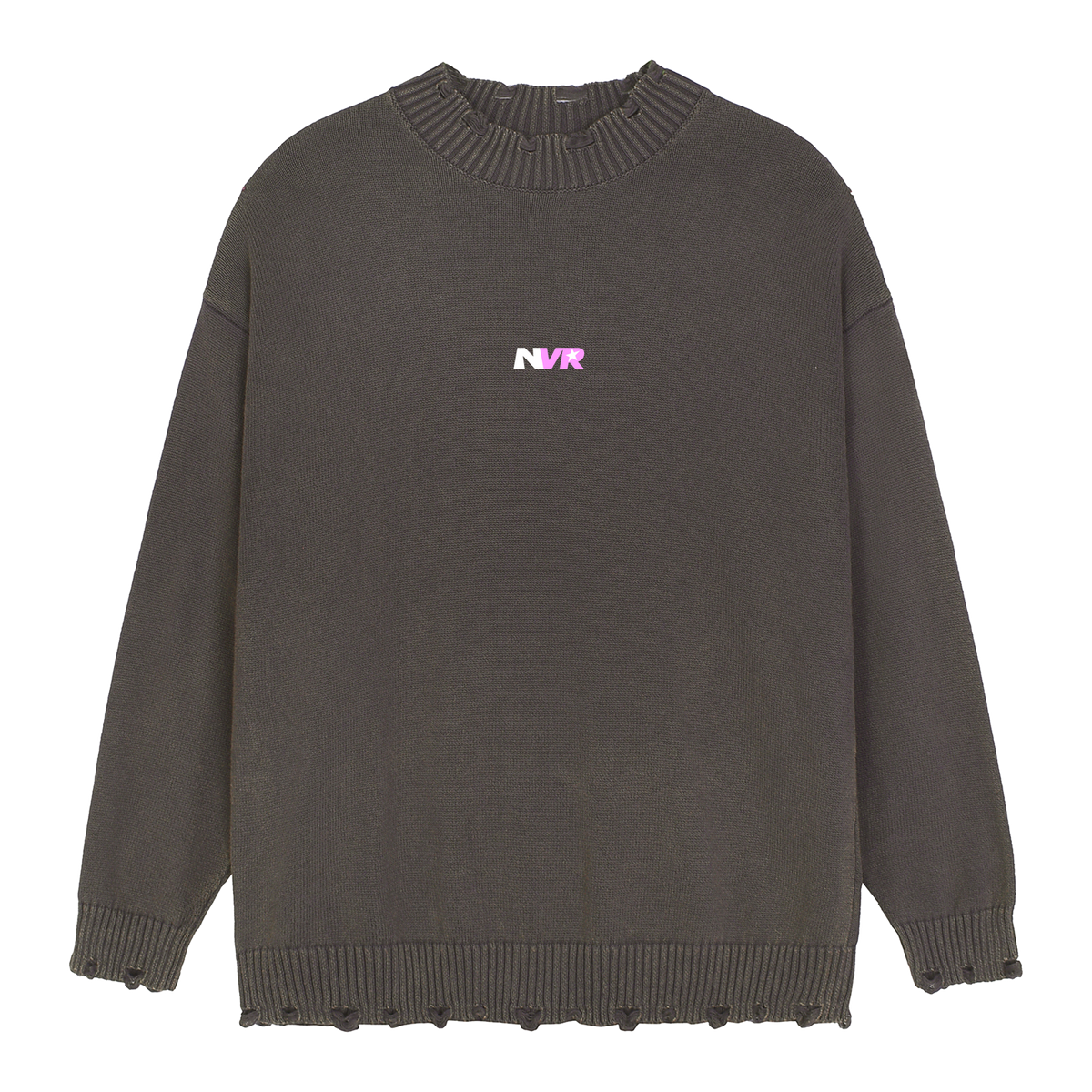 Hand-Frayed Oversized Sweater in gray with NVR mark, front