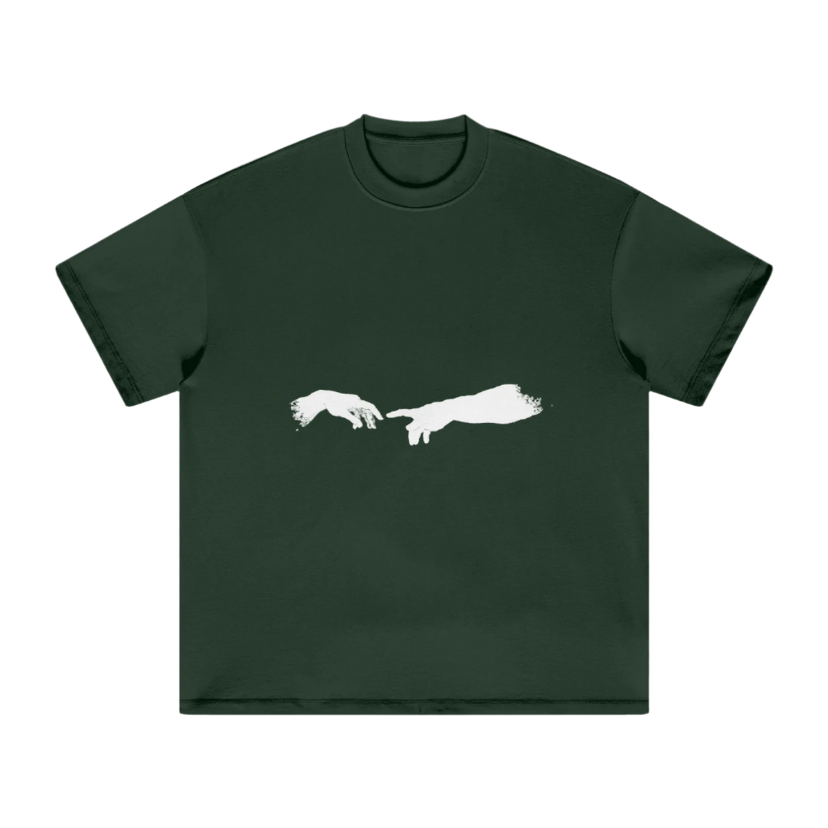 Creation of Adam graphic tee in Blackish Green, front view with print