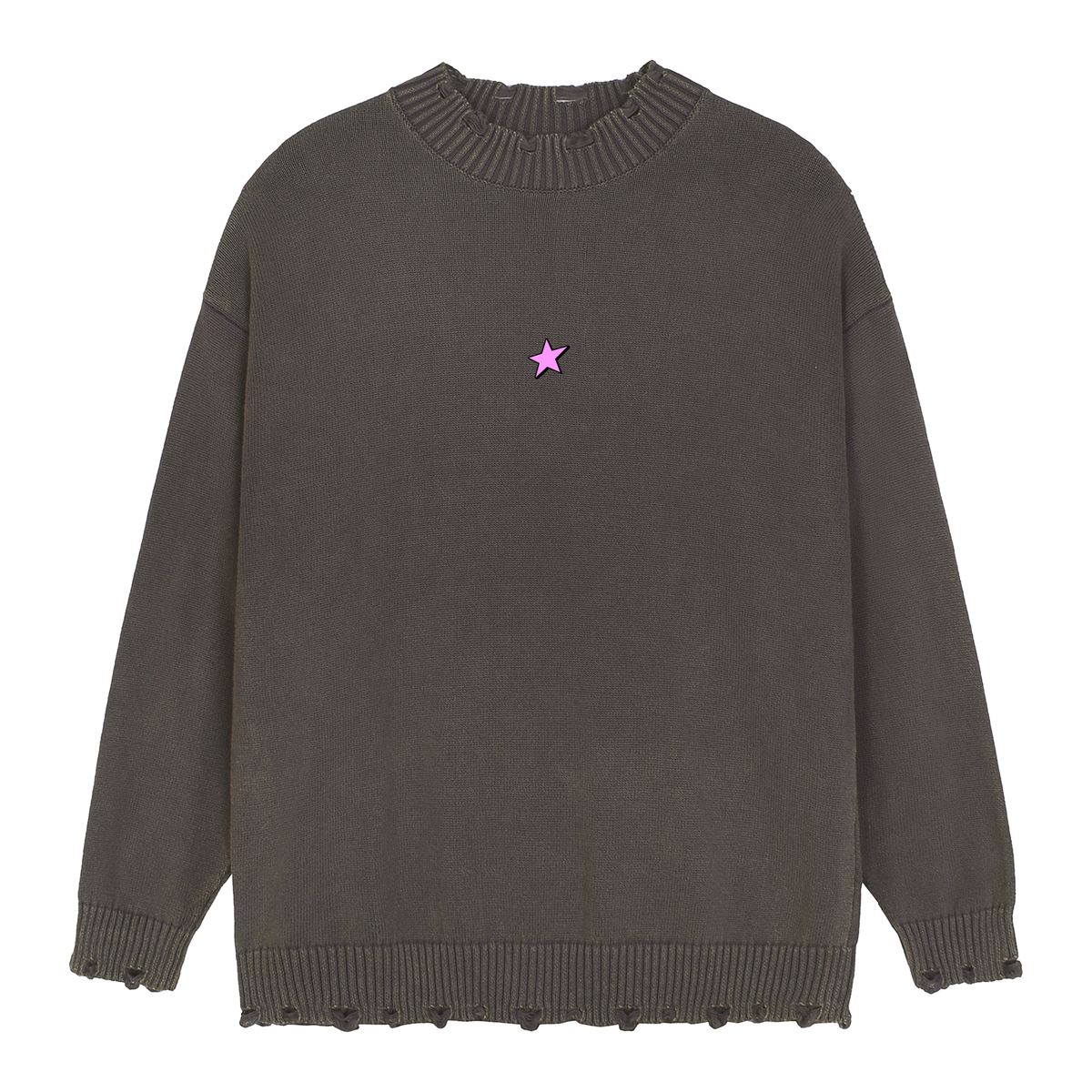 Hand-Frayed Oversized Sweater in gray with Star mark, front
