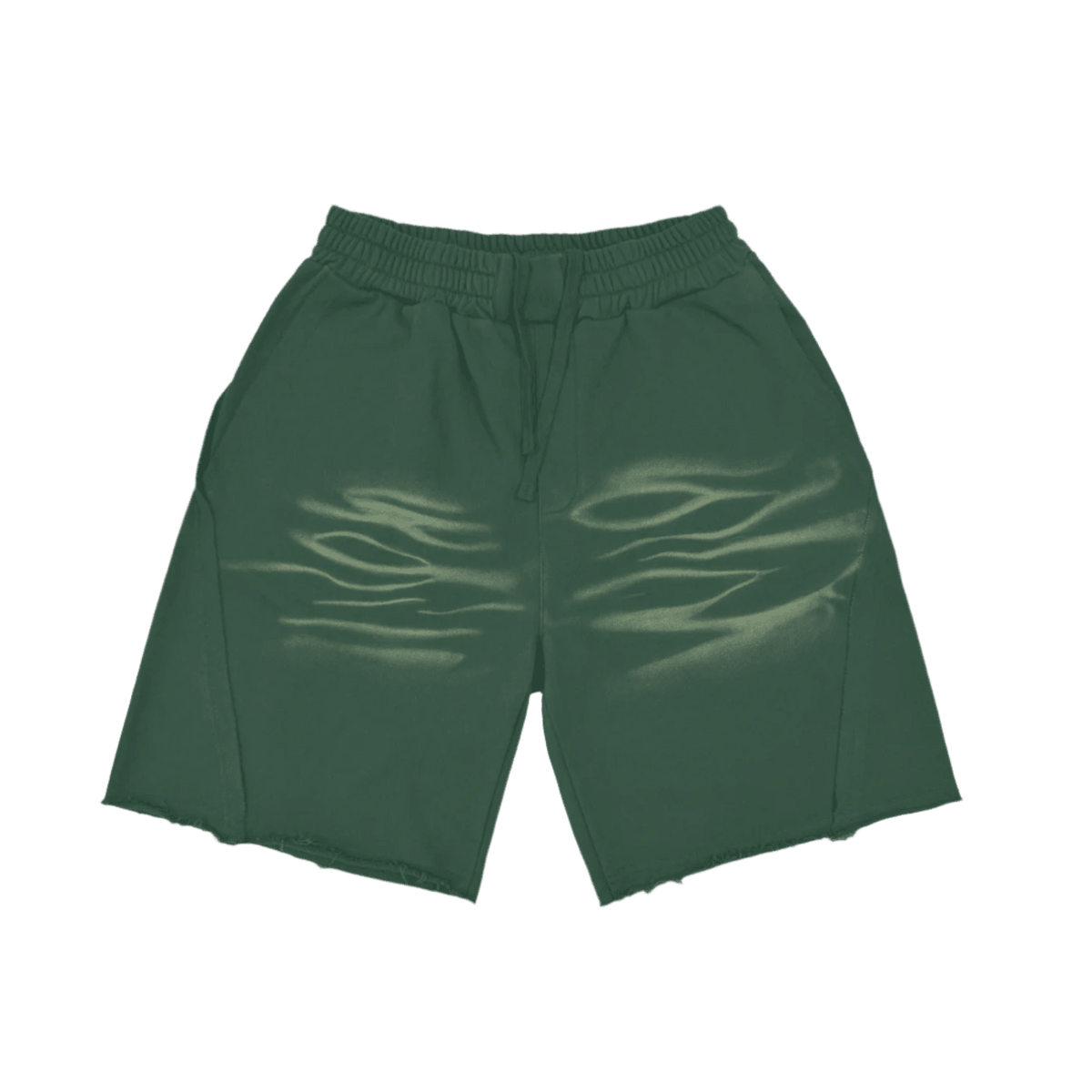 Tiger stripe shorts in Dark Green, front view with stripe print