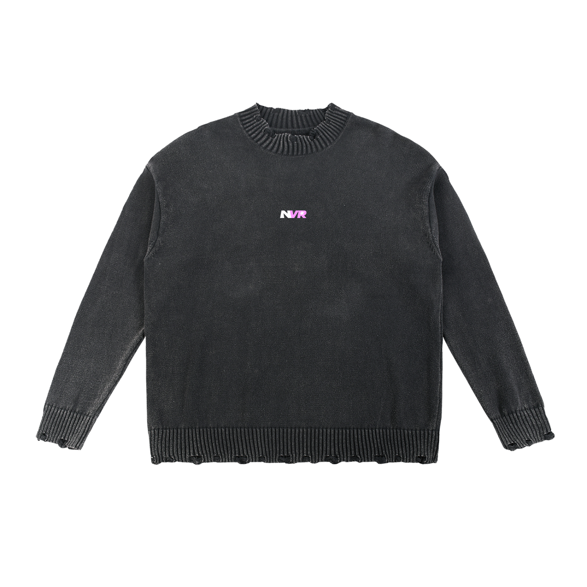 Hand-Frayed Oversized Sweater in black with NVR mark, front