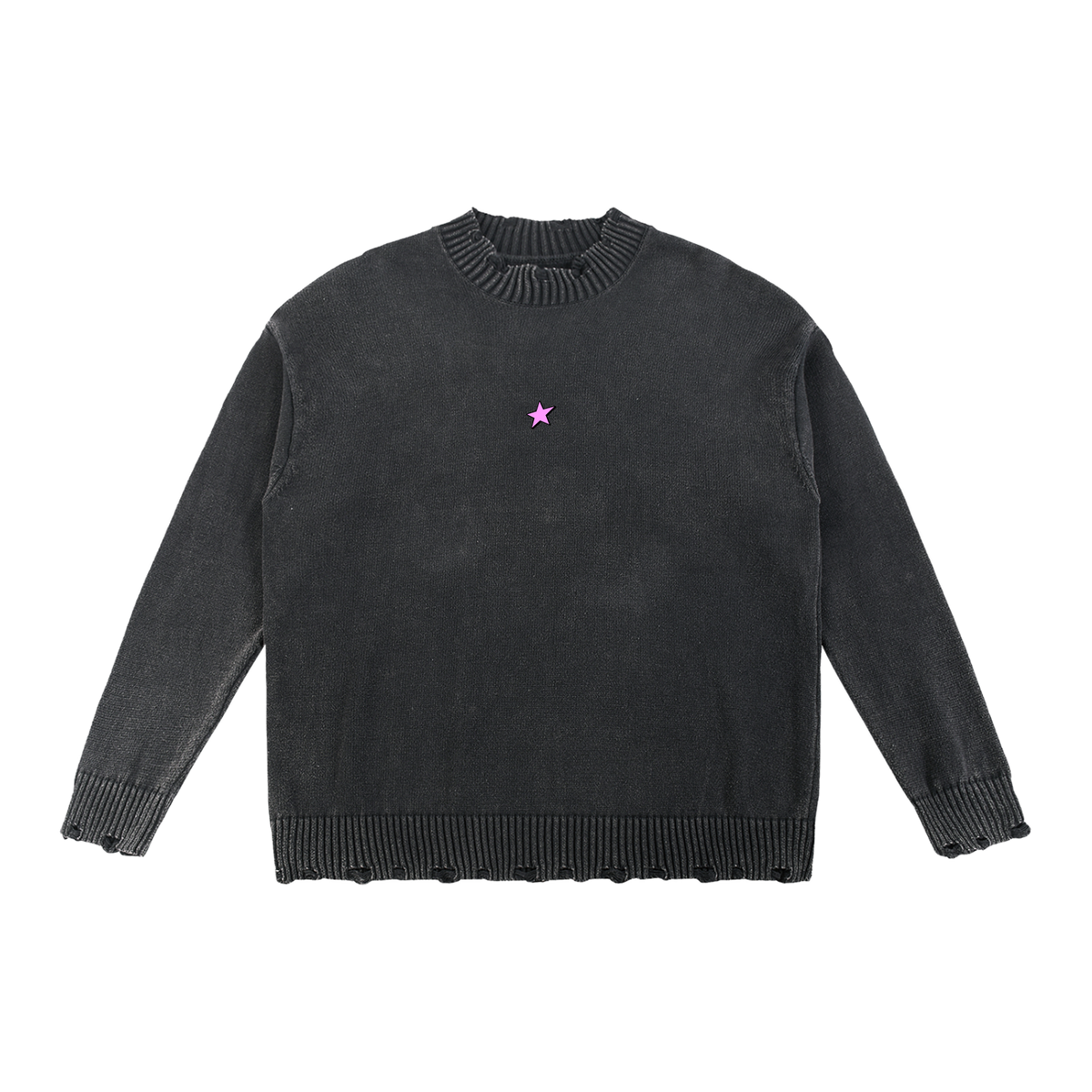 Hand-Frayed Oversized Sweater in black with Star mark, front