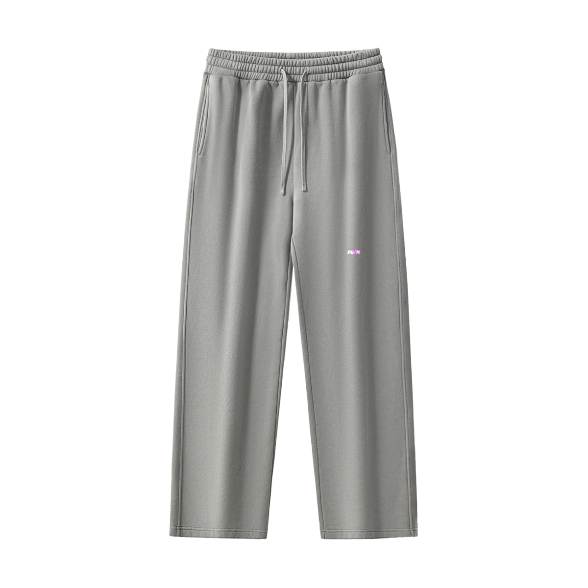 NVR Star Sweatpants in light gray with pink NVR star, front