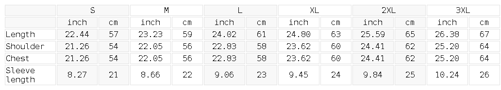 NVR Star Boxy Tee size chart in inches and cm