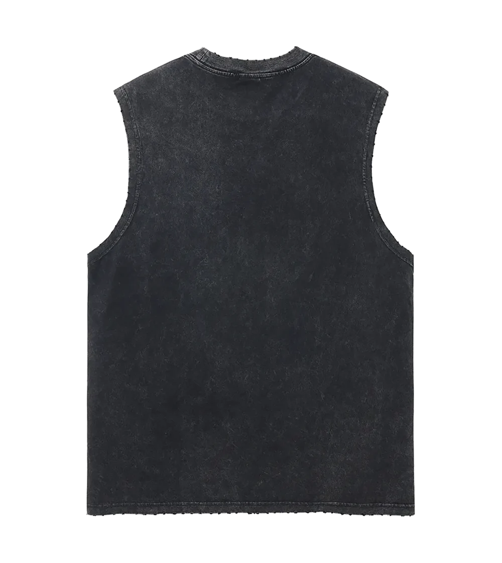 NVR Star Frayed Tank in black, back