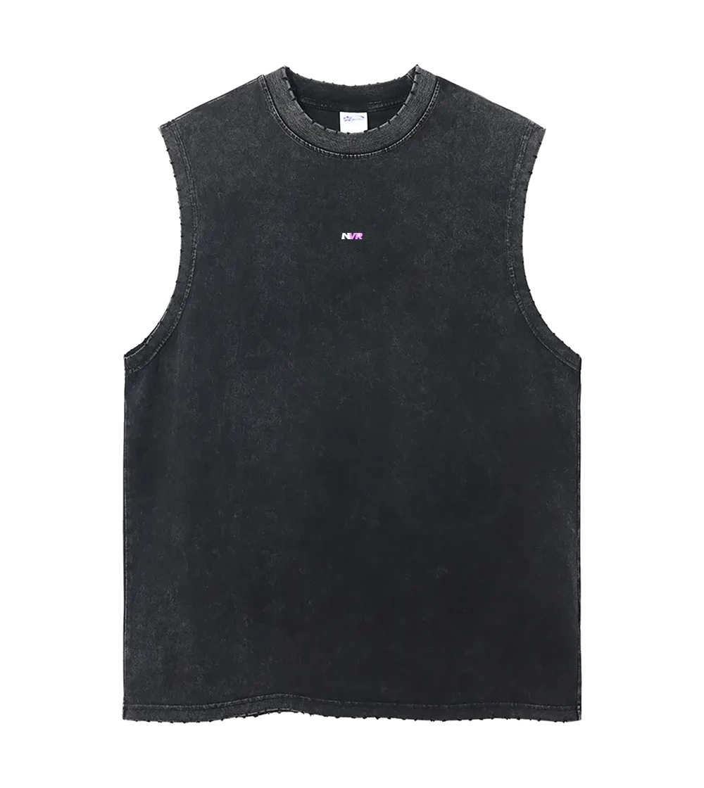 NVR Star Frayed Tank in black, front