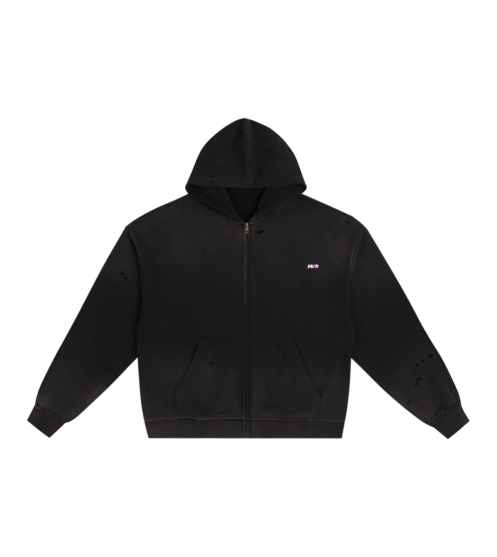 NVR Star Zip Hoodie in black, front